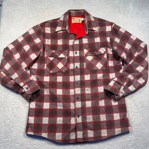 Vintage Sears Fieldmaster Outdoor Wear Red Plaid Flannel Shirt Jacket LT
